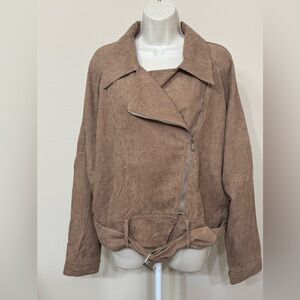 Fashion Nova Women’s Tan Corduroy Full Zip Long Sleeve Collared Moto Jacket 1X